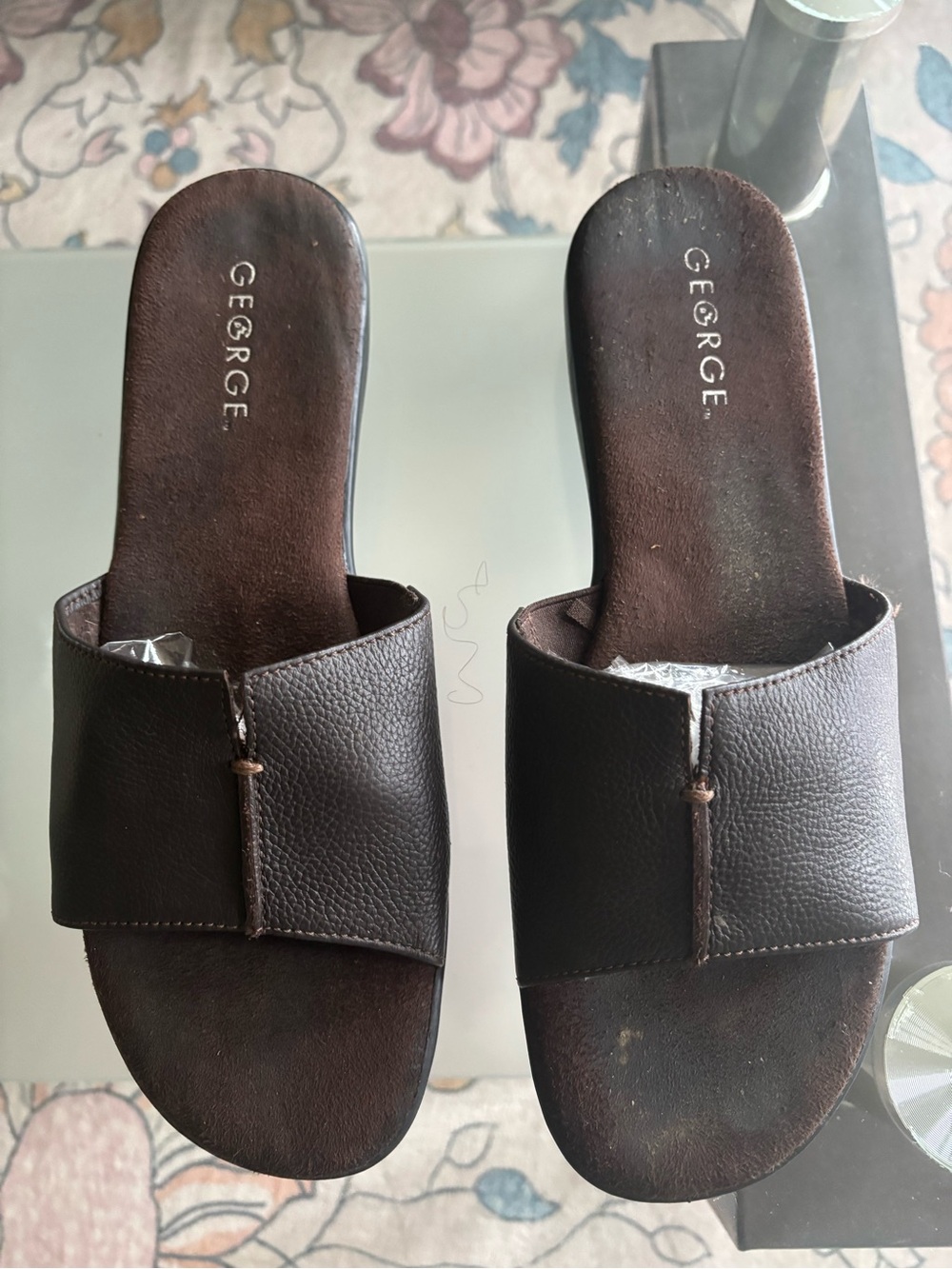 George dark brown leather Women's Slide Sandals